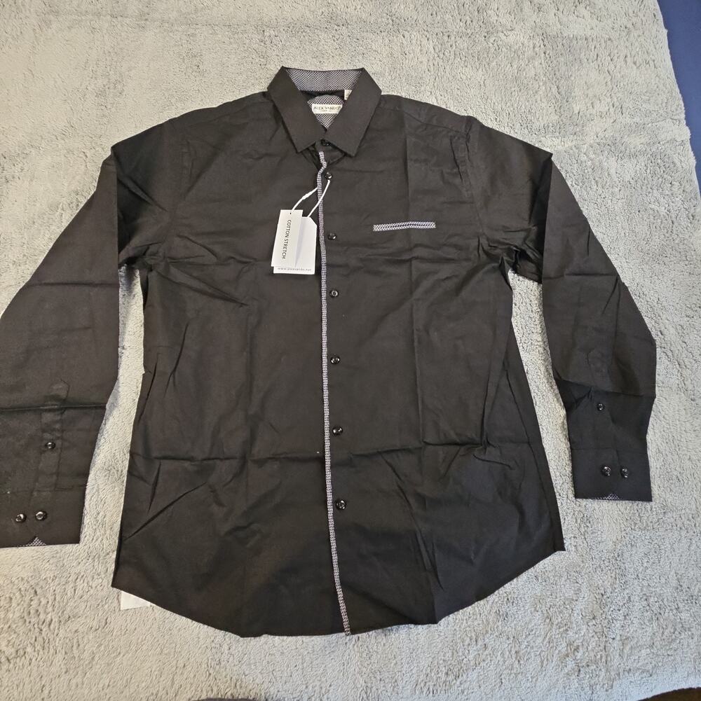 Mens Large Black Long Sleeve Stretch Button Down Shirt NWT by Alex Vando
